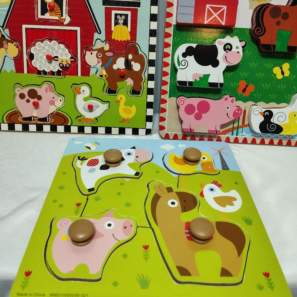 Melissa & Doug‎ Farm Knob Puzzle Bundle Wooden Toddler Animal Set